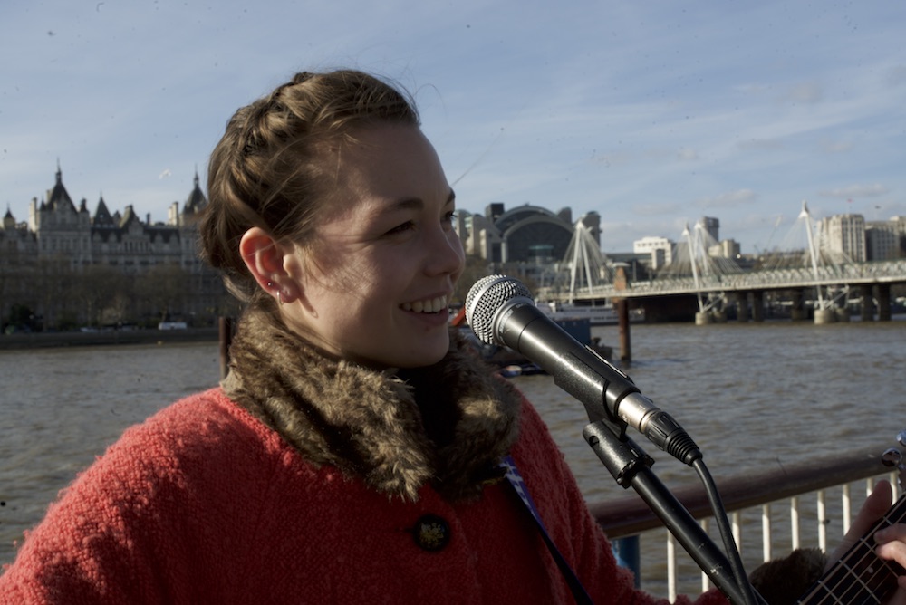 a photo of Emily busking on Southbank