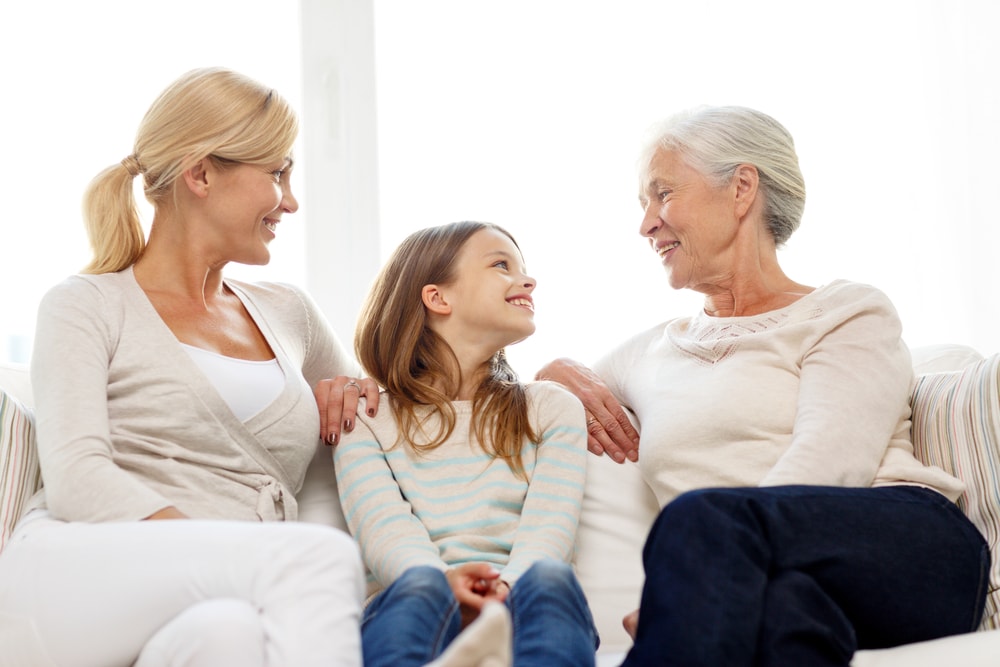 a family sitting on a sofa together