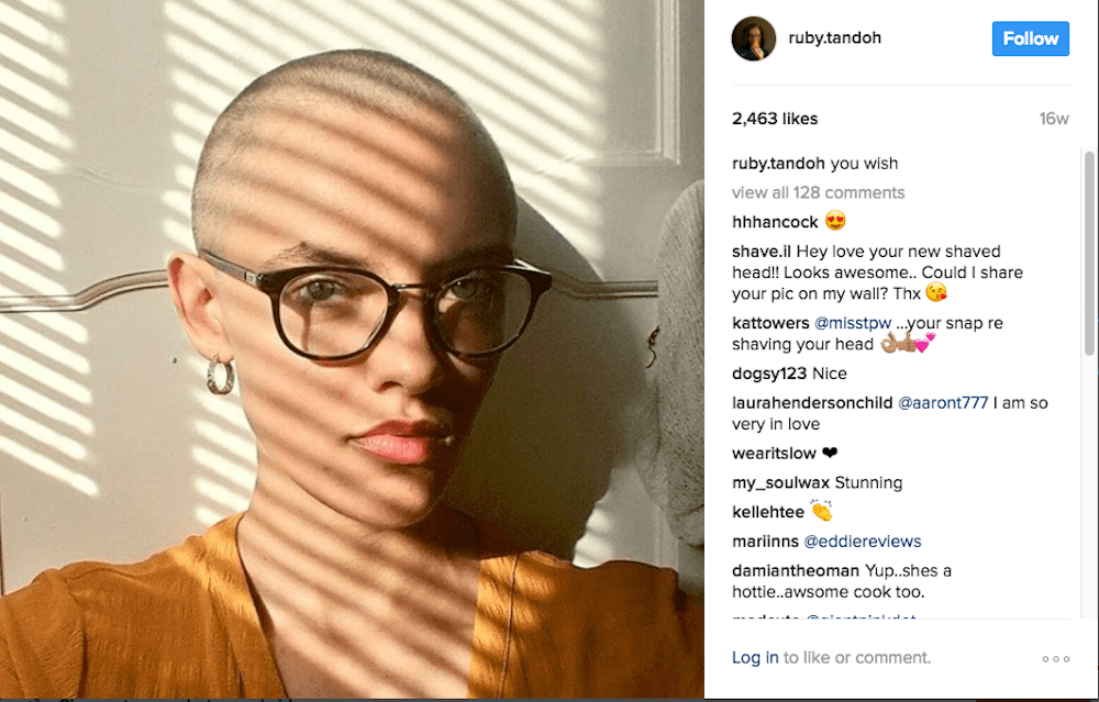 ruby with her shaved head from instagram