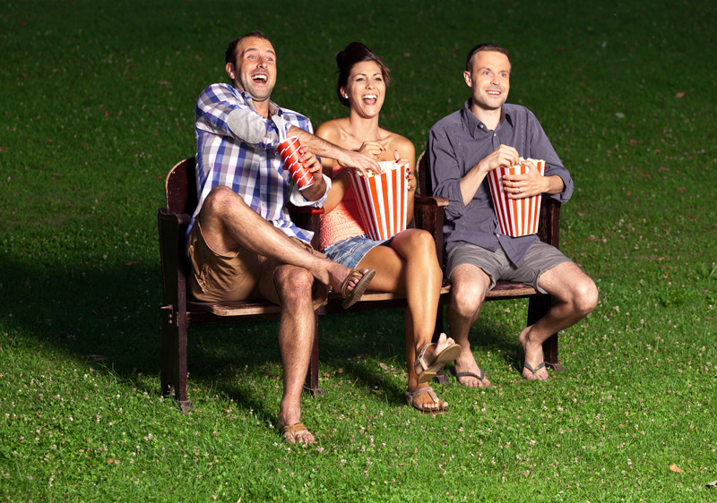 Cinema goers outdoors