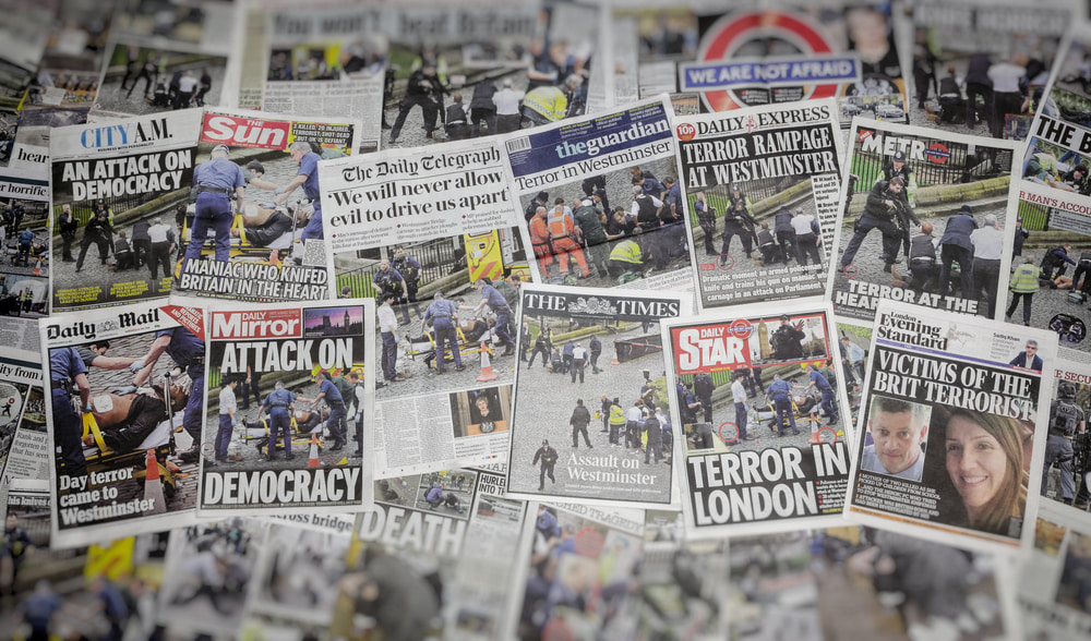 This is a photo of newspaper headlines following the London terror attacks March 2017