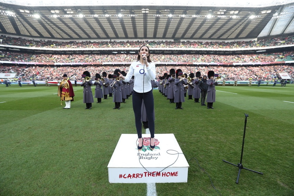 Laura singing for England Rugby
