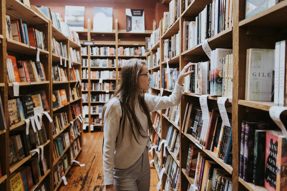 woman in bookshop