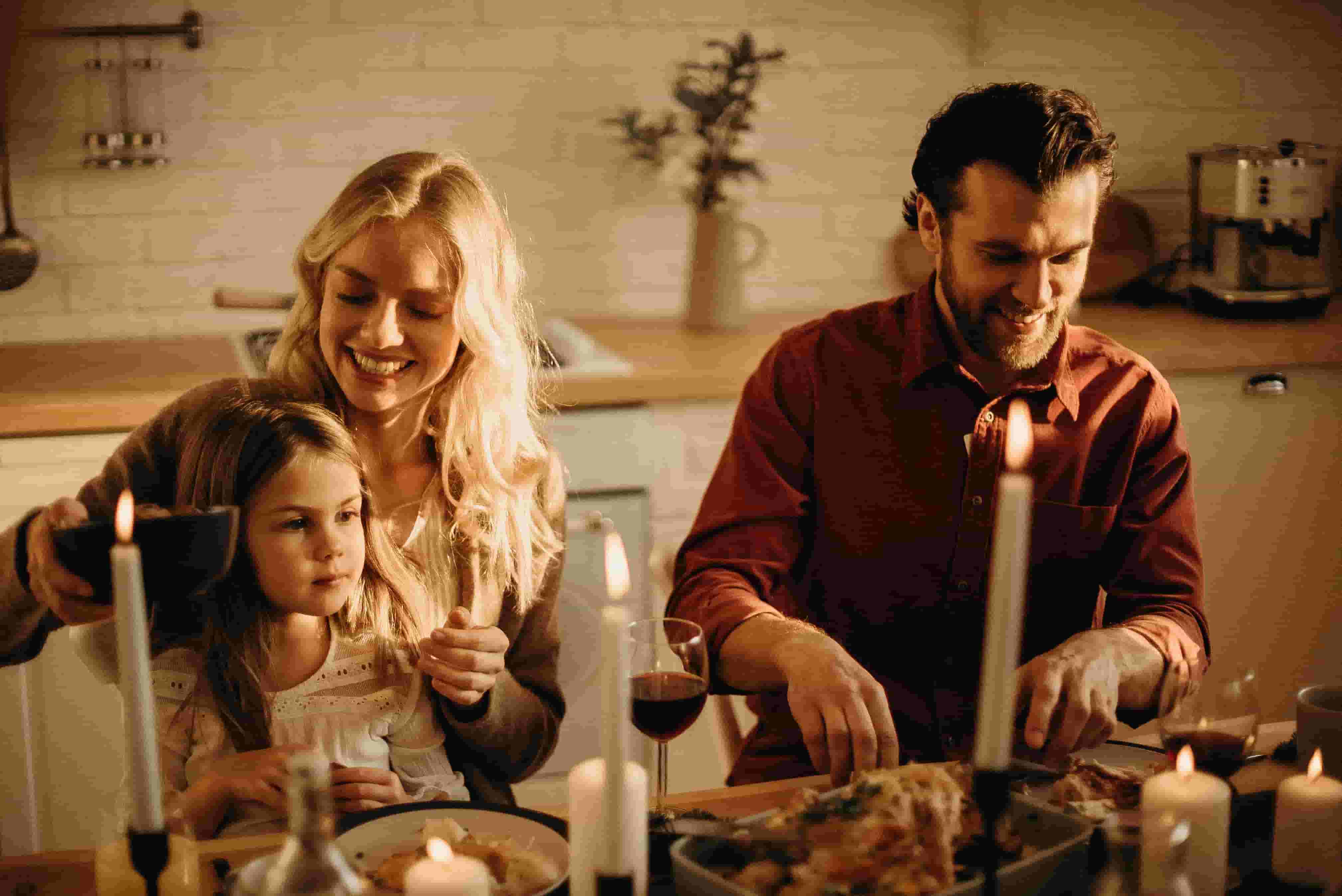 A family eats dinner together