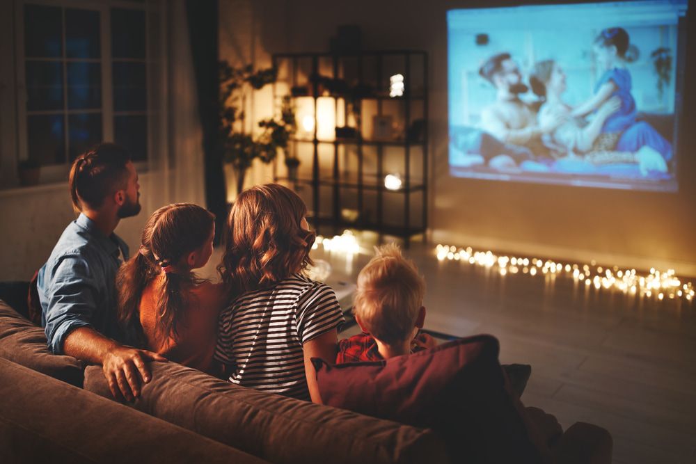 family watching film together