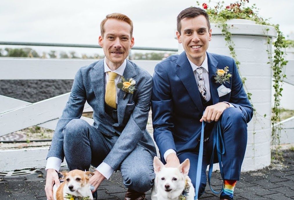 with-husband-matt-at-wedding-day--with-pups-Arnie-and-Daisy